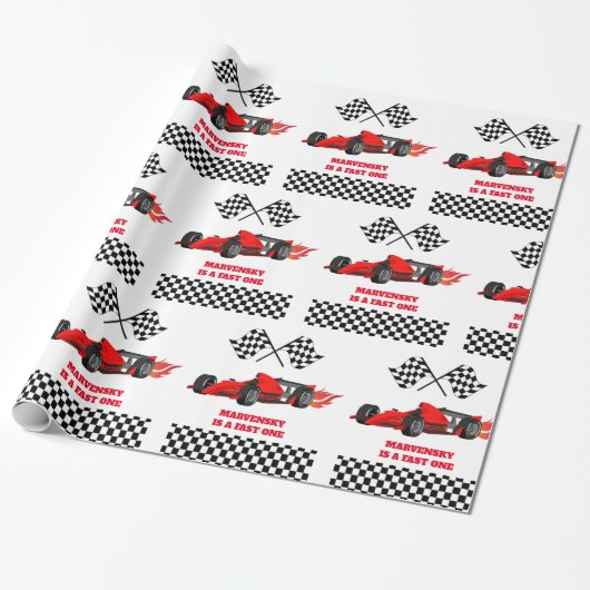 OPGROEIEN TWEE snelle race auto jongen 2e verjaard Cadeaupapier (Uitgerold)