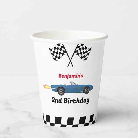 OPGROEIEN TWEE snelle race auto jongen 2e verjaard Papieren Bekers (Achterkant)