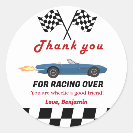 OPGROEIEN TWEE snelle race auto jongen 2e verjaard Ronde Sticker (Voorkant)