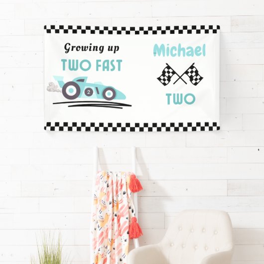 Opgroeien twee snelle race auto jongen 2e verjaard spandoek (Insitu)
