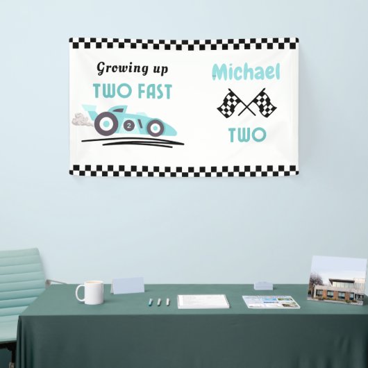 Opgroeien twee snelle race auto jongen 2e verjaard spandoek (Beurs)