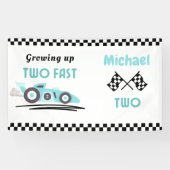 Opgroeien twee snelle race auto jongen 2e verjaard spandoek (Horizontaal)