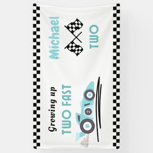 Opgroeien twee snelle race auto jongen 2e verjaard spandoek (Verticaal)