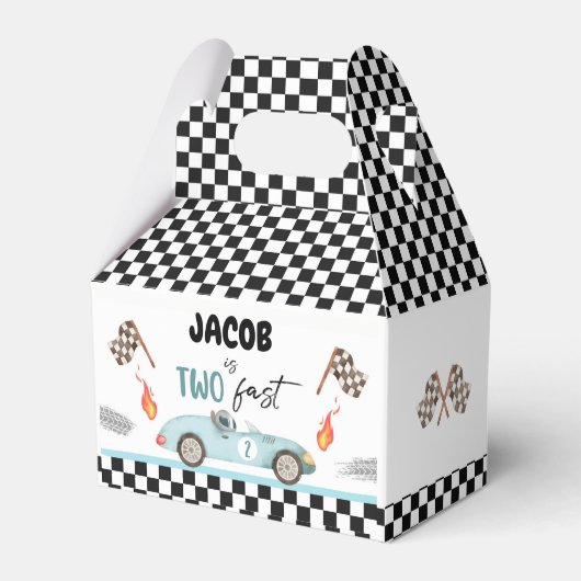 Opgroeien twee snelle race auto jongen tweede verj bedankdoosjes (Voorkant Zijde)