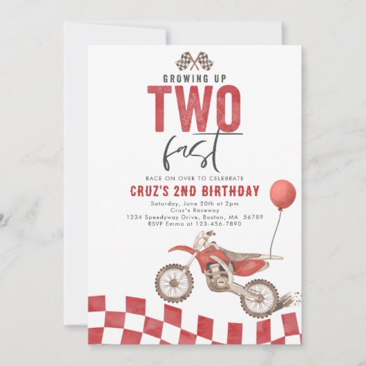 Opgroeien twee snelle rode crossmotor jongen verja kaart (Voorkant)