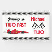 Opgroeien twee snelle rode race auto jongen  2e spandoek (Horizontaal)