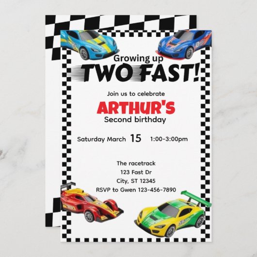 Opgroeien TWEE SNELLE verjaardagsuitnodiging Kaart (Voorkant / Achterkant)