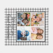 Opgrootmoeder Grijs Buffalo Plaid 4 Foto Collage Fleece Deken (Voorkant (Horizontaal))