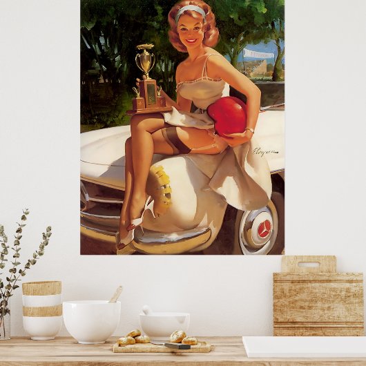  ophaalmeisje met de auto-race poster (Keuken)