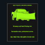 Ophaalwagen met ploegenstroom flyer<br><div class="desc">Bevestig uw sneeuwbladerende bedrijf met deze eenvoudig aan te passen flyers. Ze bevatten een afbeelding van een bestelwagen met een sneeuwploeg aan de voorkant in helder kalkgroen tegen een zwarte achtergrond. Voeg in uw douaneinformatie op de gebieden van de sjabloon toe. De achterkant van deze folders is leeg, maar u...</div>