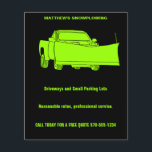 Ophaalwagen met ploegenstroom flyer<br><div class="desc">Bevestig uw sneeuwbladerende bedrijf met deze eenvoudig aan te passen flyers. Ze bevatten een afbeelding van een bestelwagen met een sneeuwploeg aan de voorkant in helder kalkgroen tegen een zwarte achtergrond. Voeg in uw douaneinformatie op de gebieden van de sjabloon toe. De achterkant van deze folders is leeg, maar u...</div>