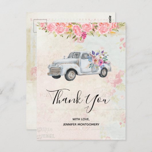  ophaalwagen Rustic Waterverf Dank u Briefkaart (Voorkant / Achterkant)