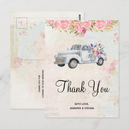 ophaalwagen Rustic Waterverf Dank u Briefkaart (Voorkant / Achterkant)