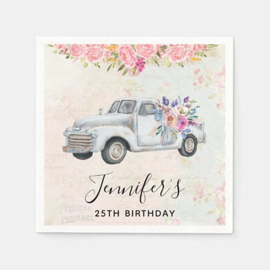  ophaalwagen Rustige Waterverf Birthday Servet (Voorkant)