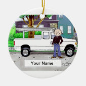 Ophalen vrachtwagen, wit - mannelijk keramisch ornament (Voorkant)