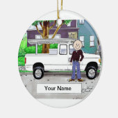 Ophalen vrachtwagen, wit - mannelijk keramisch ornament (Links)