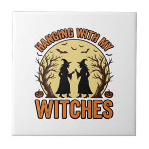 Ophangen Met Mijn Heksen Vintage Halloween Ontwerp Tegeltje