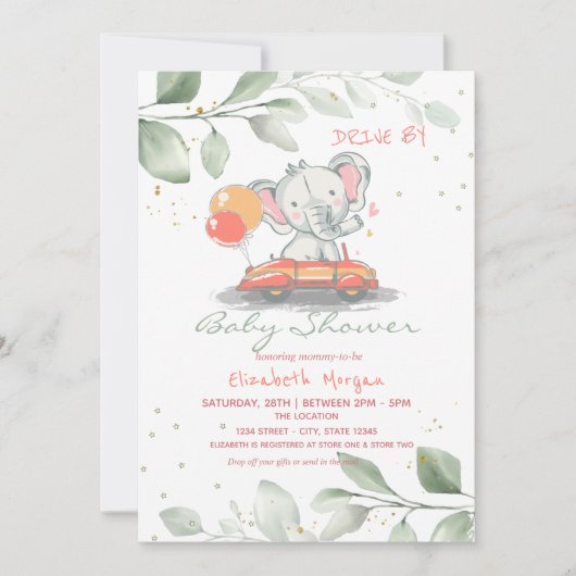 Ophant in auto's, Florence, Baby shower Kaart (Voorkant)