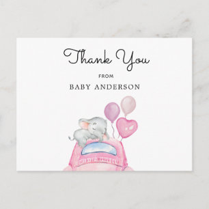 Ophant op roze auto's per Baby shower Briefkaart