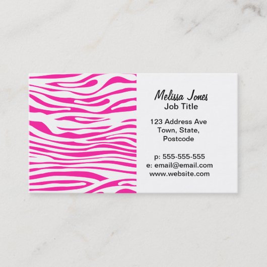 Ophef roze Zebra strips Visitekaartje (Voorkant)