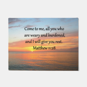 OPHEFFEND MATTHEÜS 11:28 SCHRIFT VERSE ZONSOPGANG DEURMAT