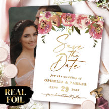 Ophelia Bloem Foto Save the Date met Echt Goud
