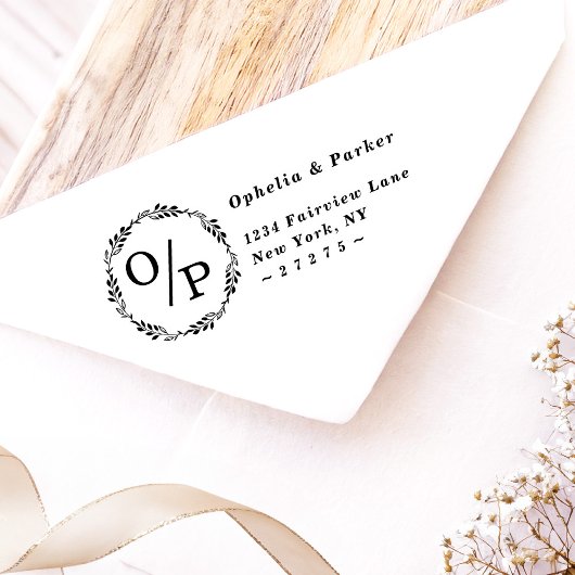 Ophelia Circle Wedding Monogram Retouradres Zelfinktende Stempel