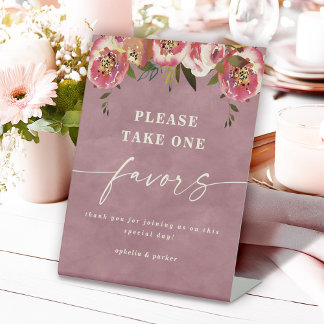 Ophelia Cottagecore Dusty Pink Floral Party Favori Reclamebord Met Voetstuk