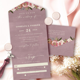Ophelia Cottagecore Floral Waterverf bruiloft All In One Uitnodiging