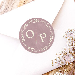 Ophelia Cottagecore Roze Monogram Huwelijkssticker Ronde Sticker
