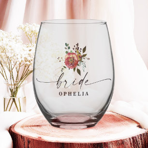 Ophelia Cottagecore Stof Roze Bloemige Bruid Wijnglas Zonder Voet