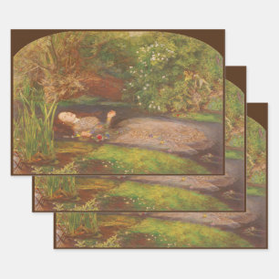 Ophelia door Millais,  Victoriaans Kunst Inpakpapier Vel