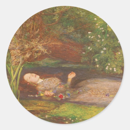 Ophelia door Millais,  Victoriaans Kunst Ronde Sticker (Voorkant)