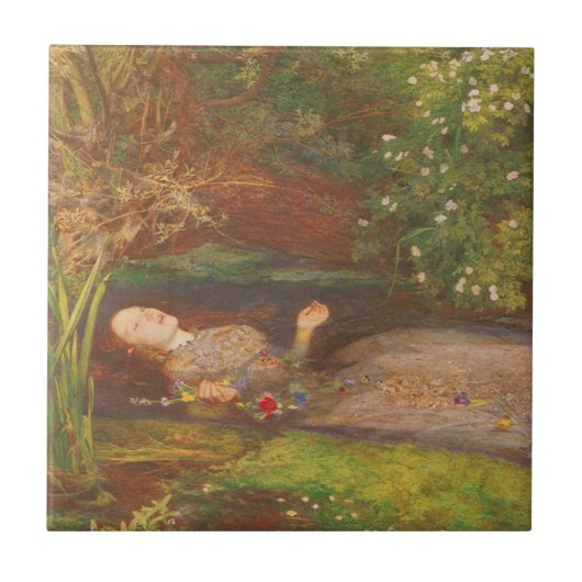 Ophelia door Millais,  Victoriaans Kunst Tegeltje (Voorkant)