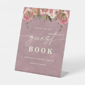 Ophelia Dusty Roze Bloemen Gastboek Trouwen Reclamebord Met Voetstuk (Voorkant)