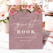 Ophelia Dusty Roze Bloemen Gastboek Trouwen Reclamebord Met Voetstuk
