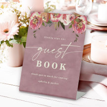 Ophelia Dusty Roze Bloemige Gastboek Huwelijk