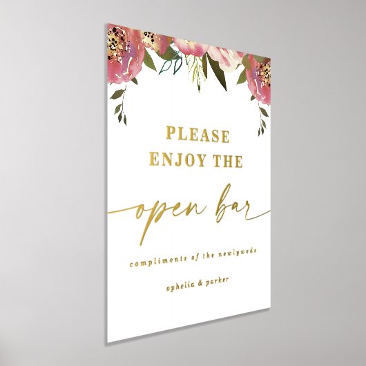 Ophelia Elegant Open Bar Echte Folie Trouwbord Folie Afdrukken (Laagn)