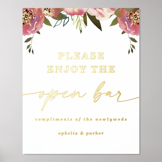 Ophelia Elegant Open Bar Echte Folie Trouwbord Folie Afdrukken (Voorkant)