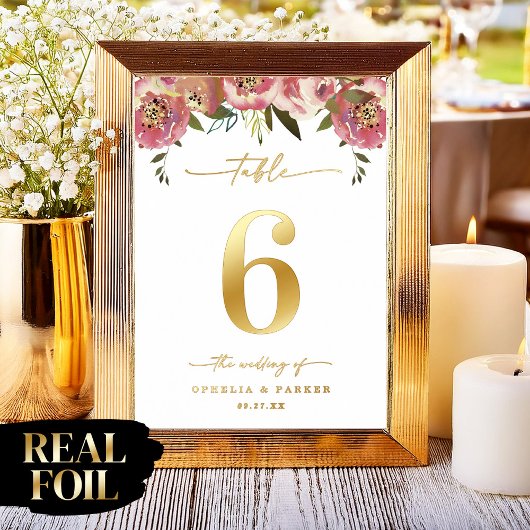 Ophelia Elegant RAL Gold Folie Trouwtafel Nummer Afdrukken
