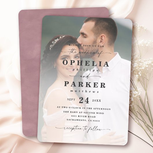 Ophelia Elegant Script Foto Bruiloft Kaart