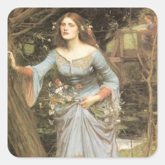 Ophelia met een Bouquet Vierkante Sticker (Voorkant)