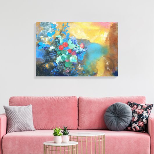 Ophelia onder de bloemen | Odilon Redon Canvas Afdruk (Insitu (Woonkamer))