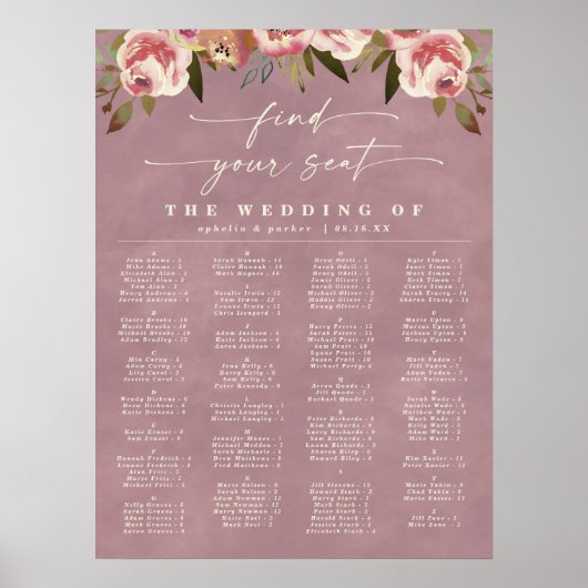 Ophelia Roze Alfabetische Wedding Zitting Grafiek Poster (Voorkant)