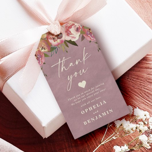 Ophelia Roze Bloemen Huwelijk Bedankt met Foto Cadeaulabel