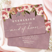 Ophelia Roze Bloemige Trouwgetuige Voorstelkaart