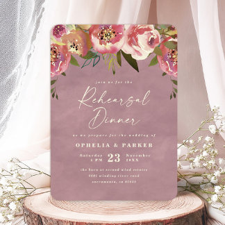 Ophelia Stof Roze Bloemige Trouw Rehearsal Dinner Kaart