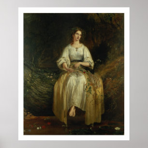 Ophelia weving her garlands, 1842 (olie op het pan poster