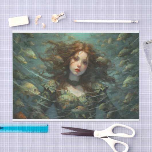 Ophelia zinkt neer met de vis tissuepapier (Craft)