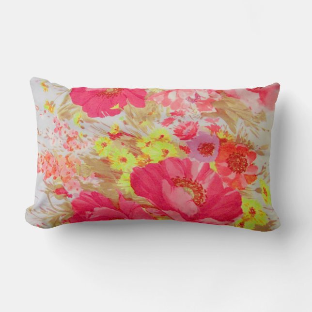 Ophete roze en gele bloemkussen. kussen (Voorkant)